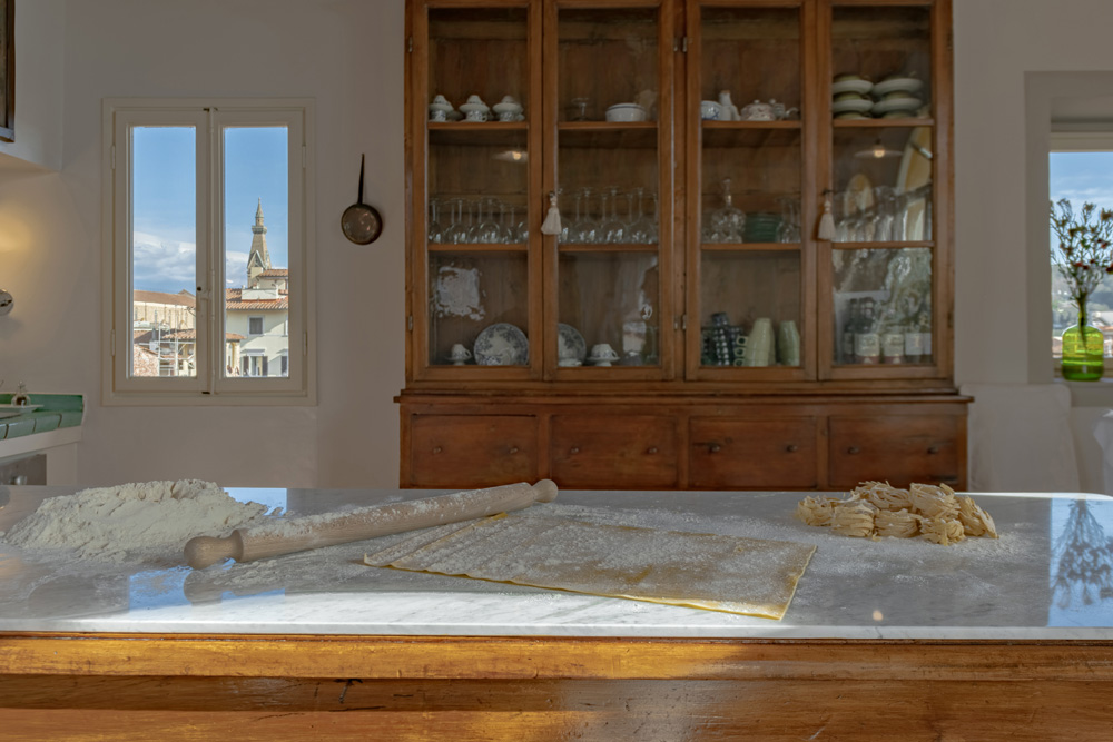 Classic kitchen with wooden cabinets and natural light