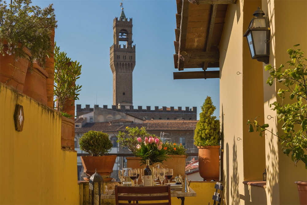 Private terrace with Florence skyline and historic tower view