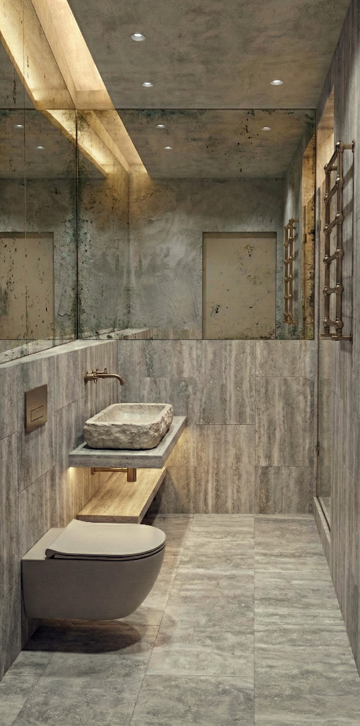 Bathroom rendering with stone sink in historic apartment renovation in Florence