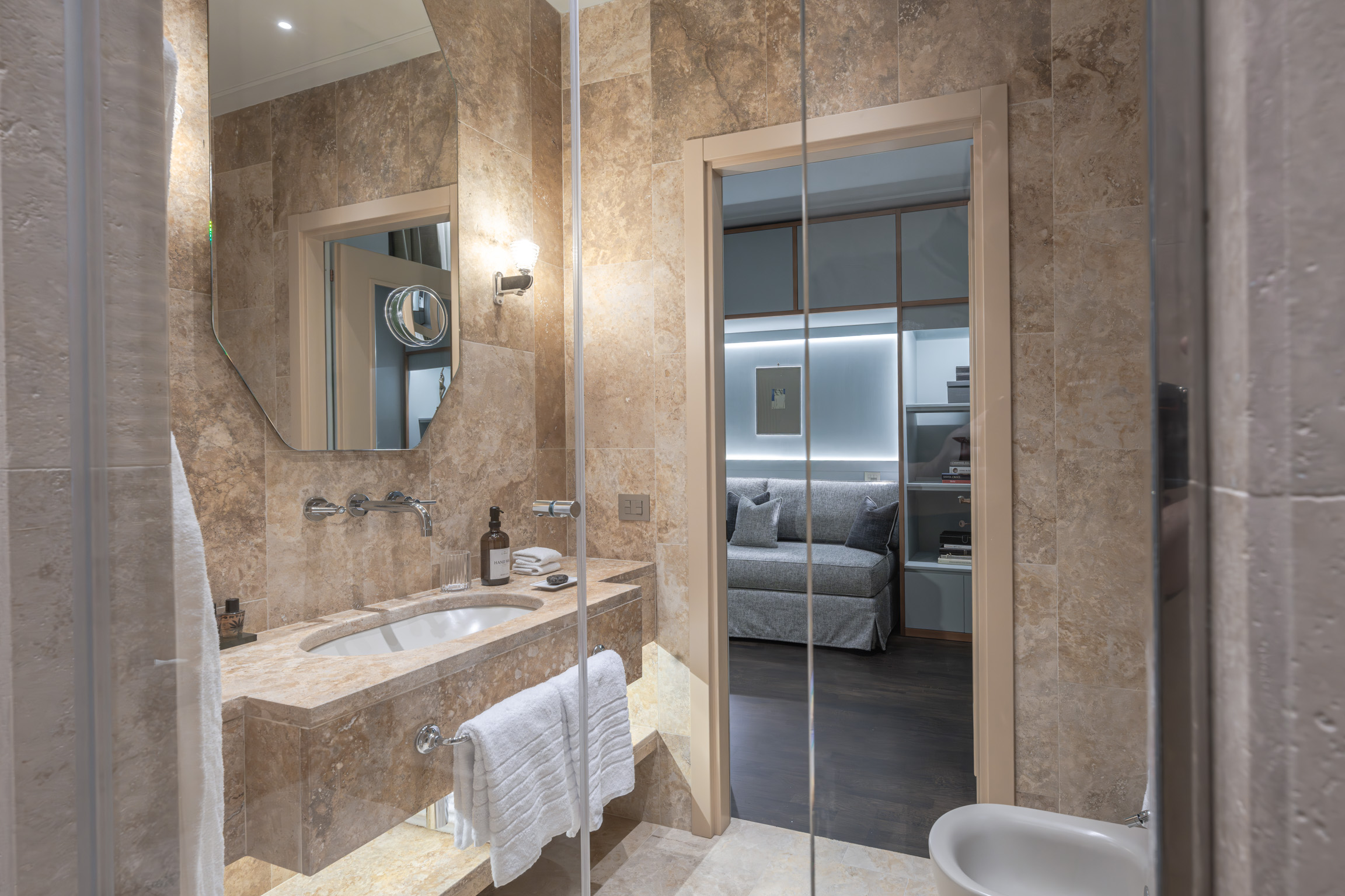 Glass shower bathroom in Florence apartment