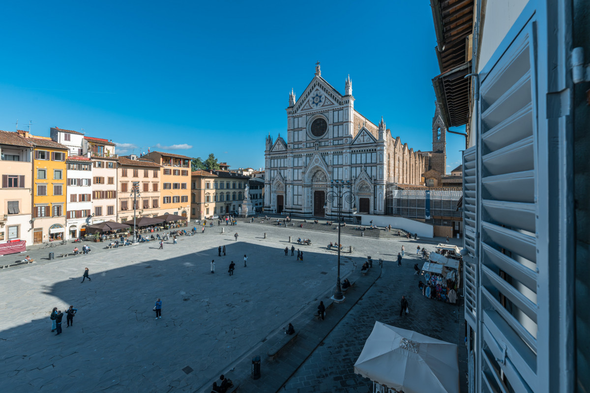 Bedroom perspective view in Santa Croce apartment Florence