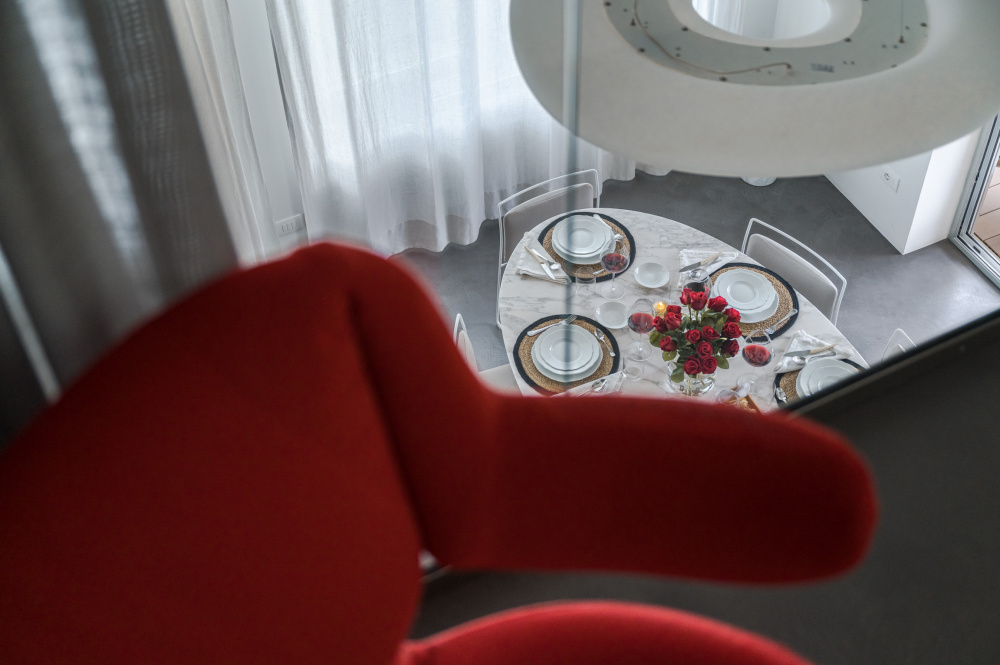 Red design chair detail in modern interior