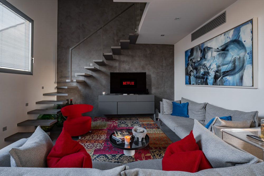 Modern living room with sofa and contemporary design