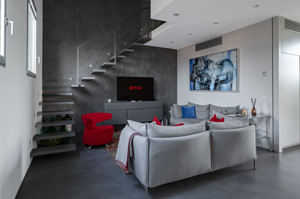 Comfortable sofa area in modern penthouse living room