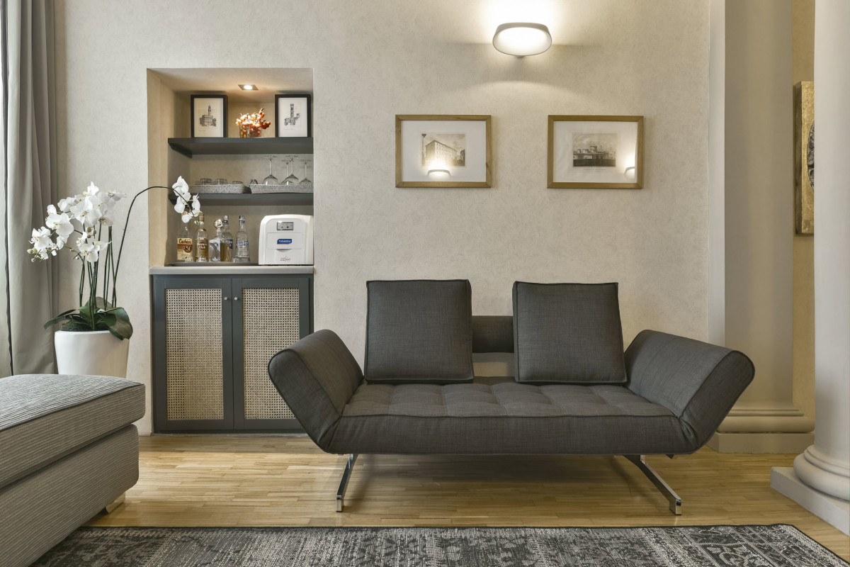 designer sofa in elegant living room Florence apartment