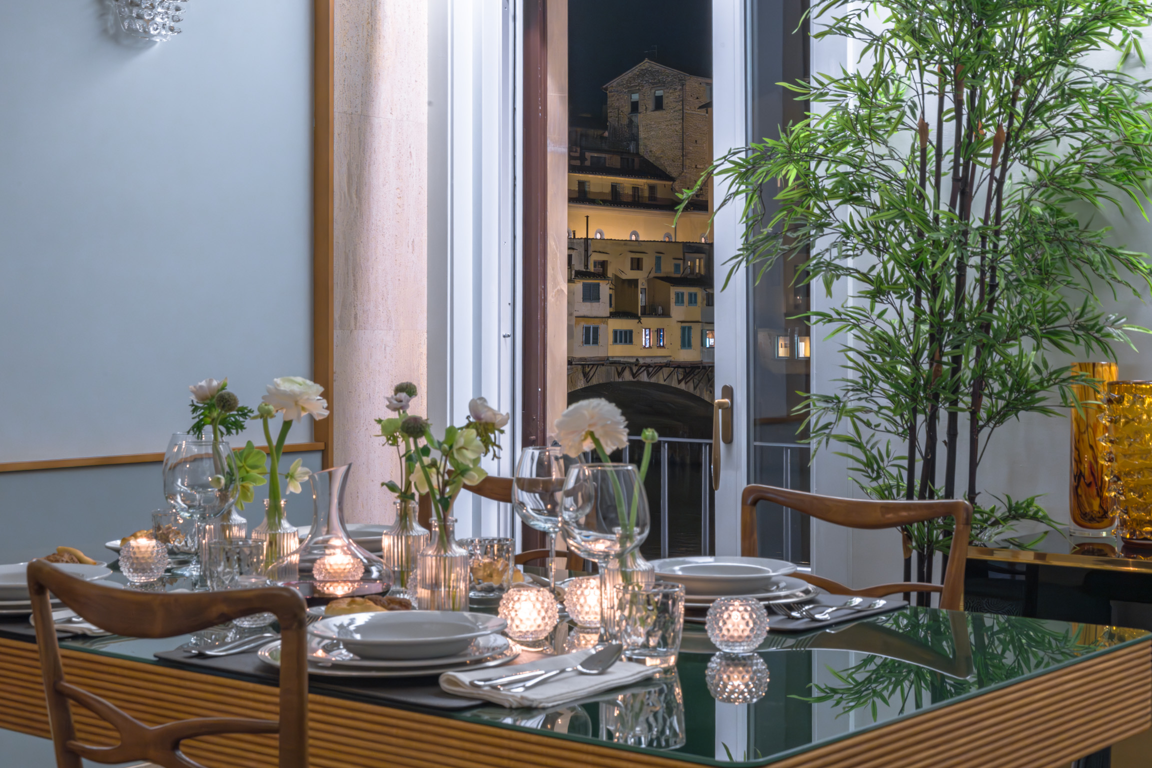 Dining area at night in Florence apartment