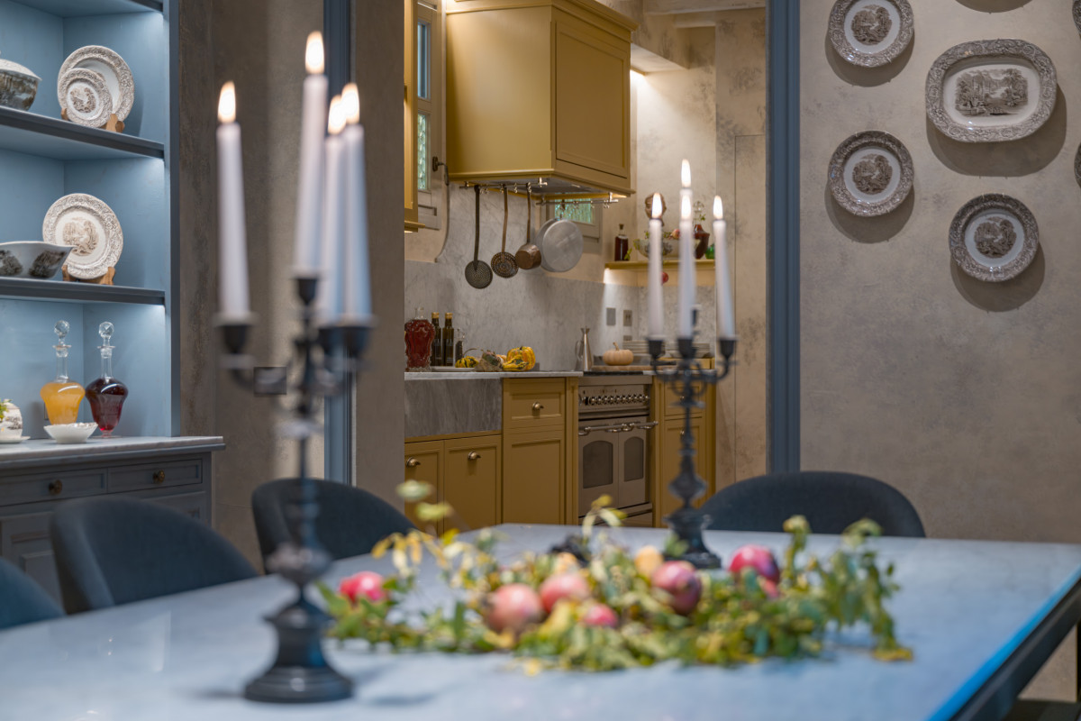 Dining table with candles in Florence historical home
