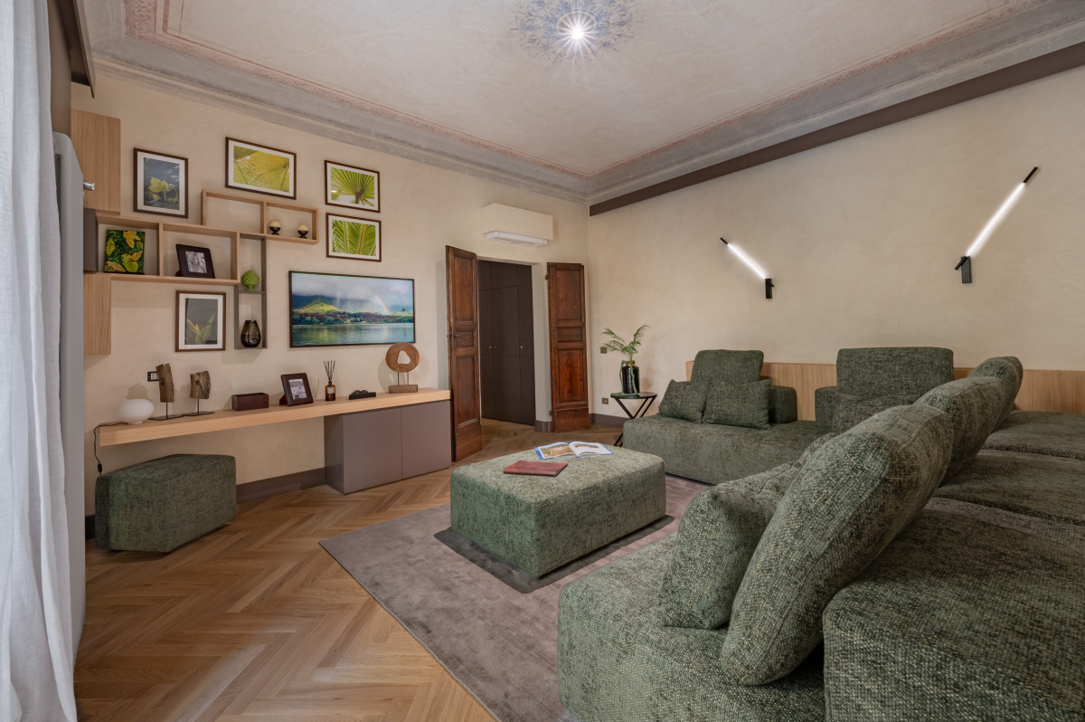 Living room with sofa area in Florence apartment