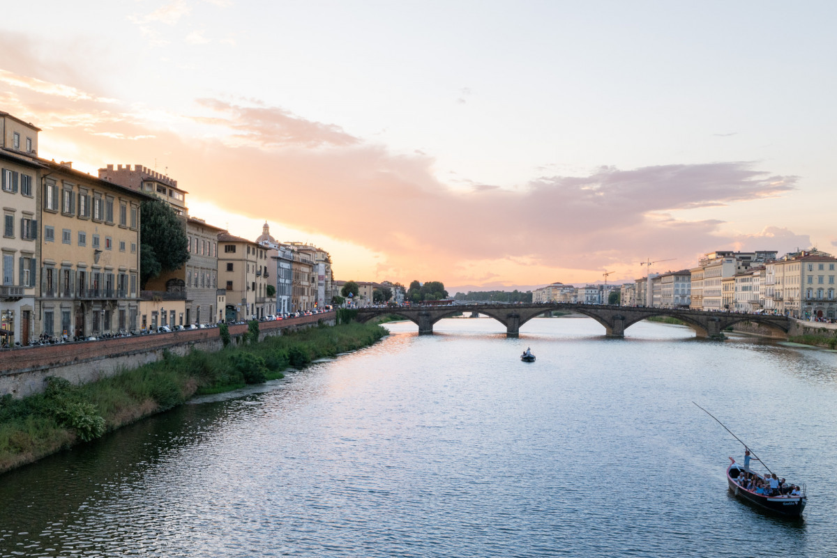 Sunset over the Arno river in Florence