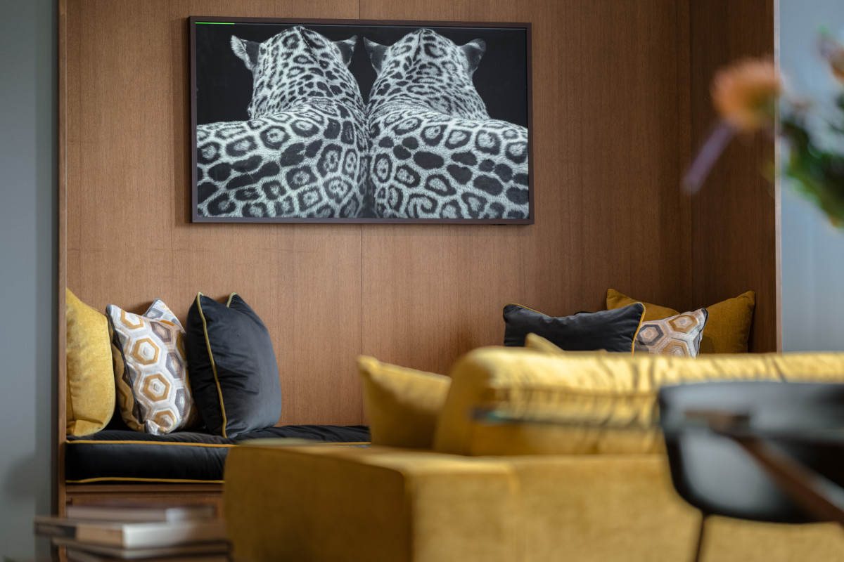 Living room detail with sofa and decorative elements