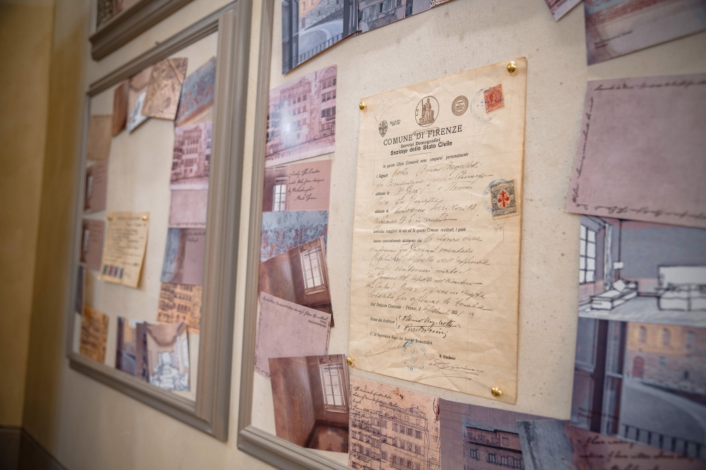 Framed historic documents displayed inside Pitti Historical Home