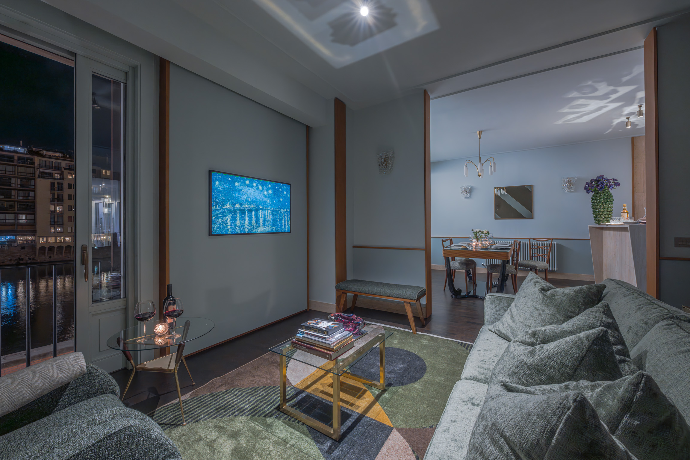 Wide view of living room in Florence luxury apartment