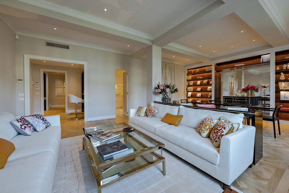Open plan living room in Unicko luxury apartment in Florence