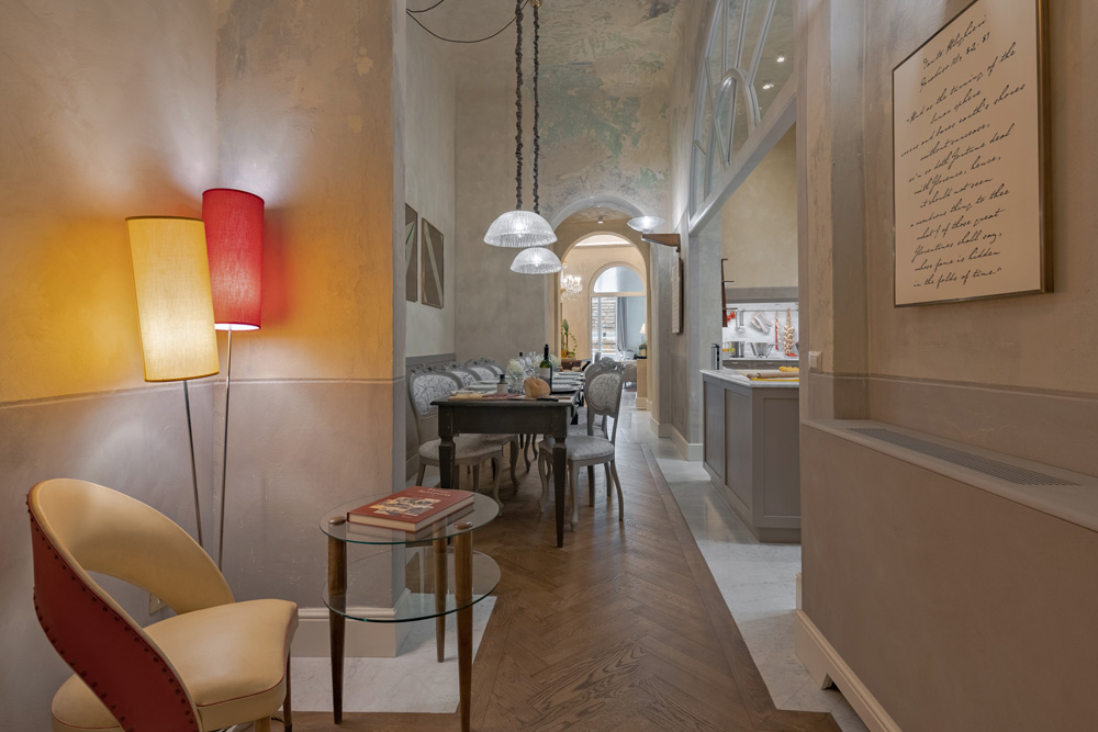 The Pitti Historical Home apartment is furnished with furniture dating back to the Art Deco period
