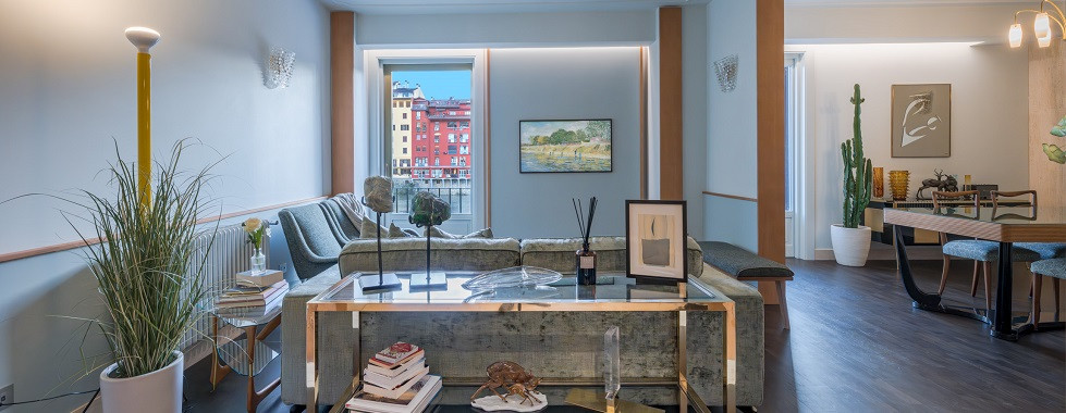 Luxury apartment with panoramic view of Ponte Vecchio in Florence and elegant interior