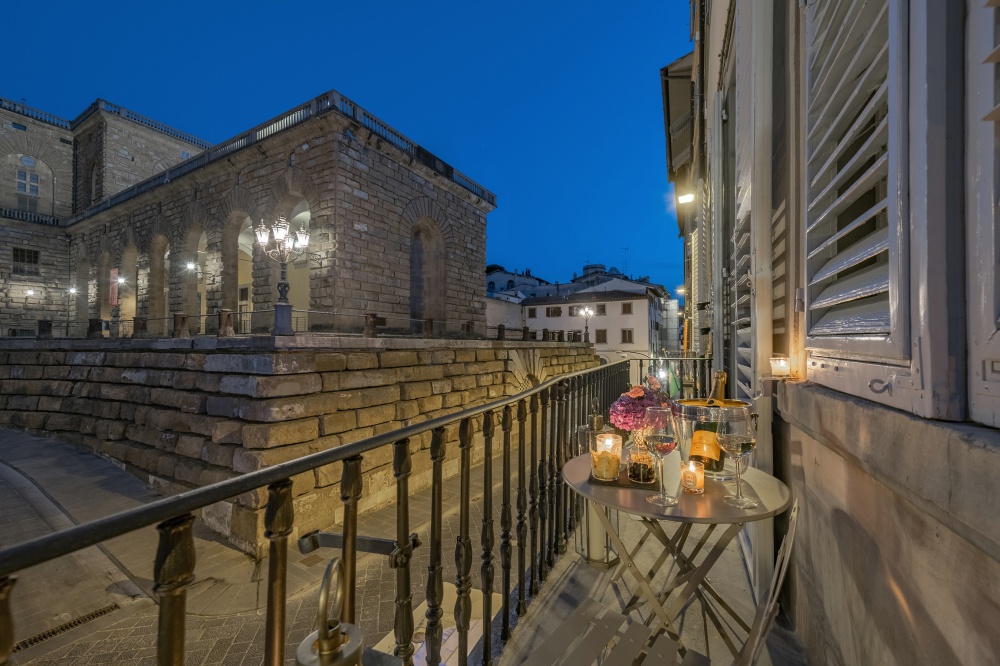 Night view from the terrace overlooking Piazza Pitti in Florence