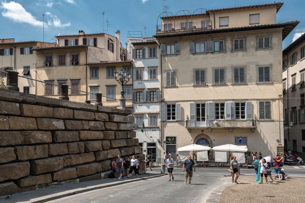 View over Piazza Pitti and surrounding historic buildings in Florence