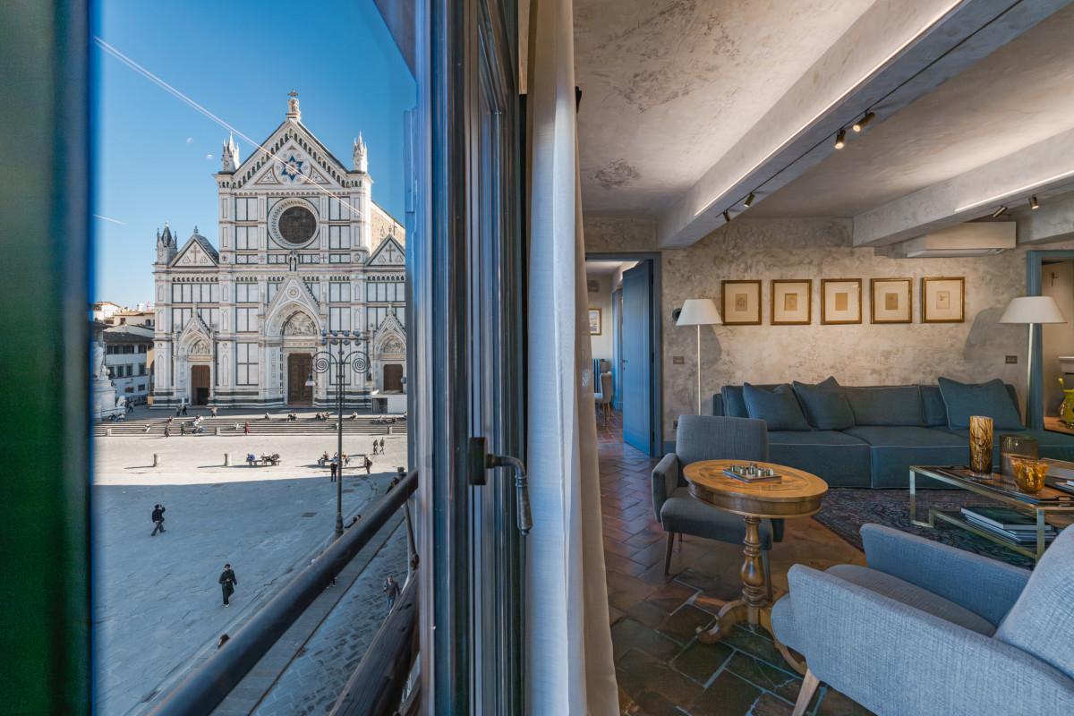 View of Basilica of Santa Croce from apartment window in Florence