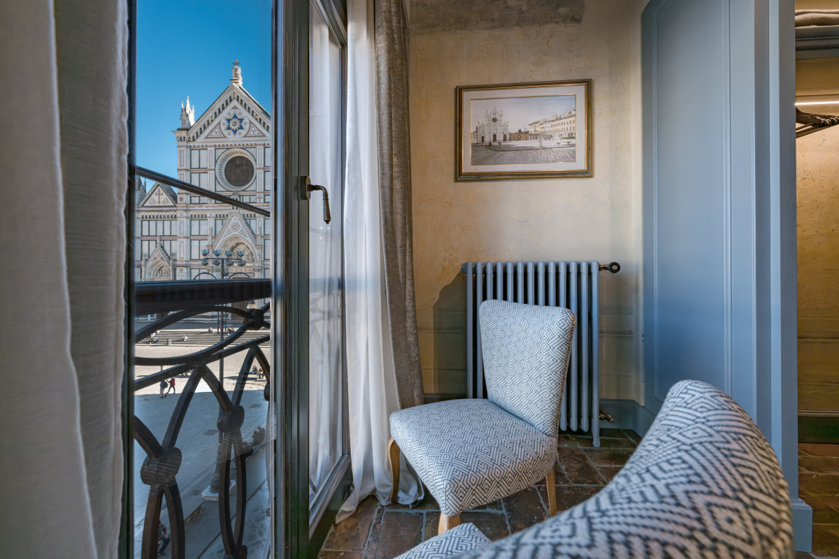 Window view of Santa Croce Basilica in Florence